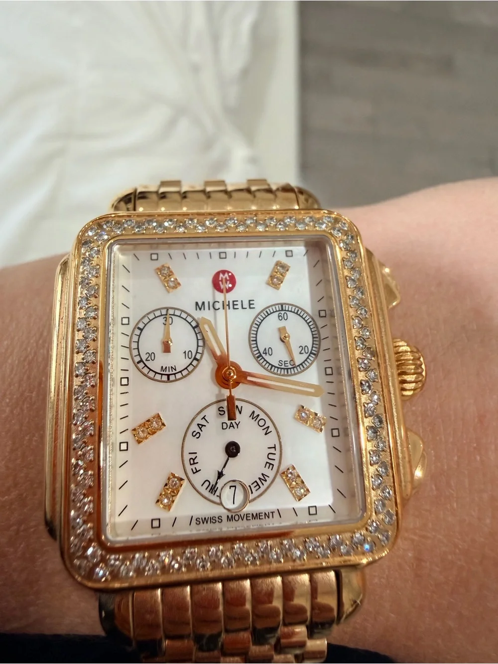 Michele Gold-Tone Diamond Accent Chronograph Bracelet Watch - Picture 4 of 14